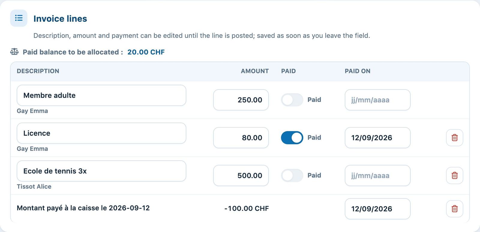 Adding an item or a discount to an invoice
