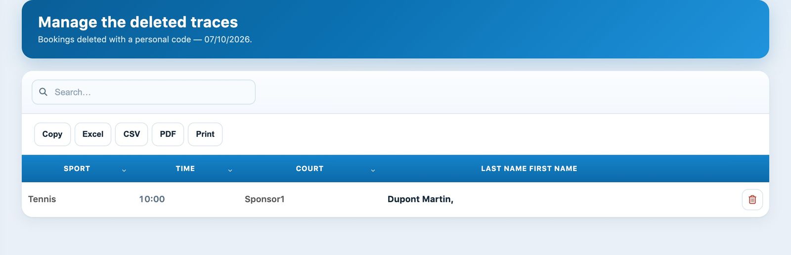List of the day's deletion records